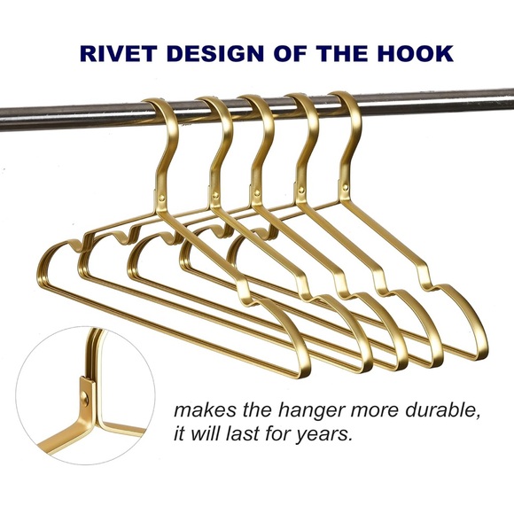 🆕 20 Pack Premium Matte Gold 16.5” Aluminum Coat Hangers - Picture 3 of 5